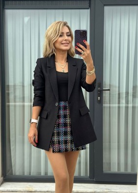 Siyah Tek Düğme Yün Efekt Blazer Ceket