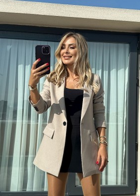 Taş Rengi Tek Düğme Yün Efekt Blazer Ceket