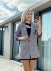 Kareli Tek Düğme Blazer Ceket