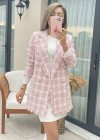 Pembe Beyaz Kareli Tuvit Blazer