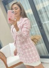 Pembe Beyaz Kareli Tuvit Blazer