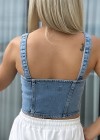 Kalın Askılı Denim Top Mavi