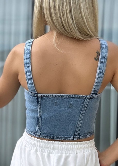 Kalın Askılı Denim Top Mavi