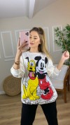 Ekru Mickey Mouse Baskılı Sweat