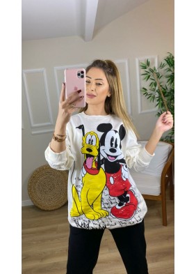 Ekru Mickey Mouse Baskılı Sweat