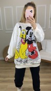 Ekru Mickey Mouse Baskılı Sweat