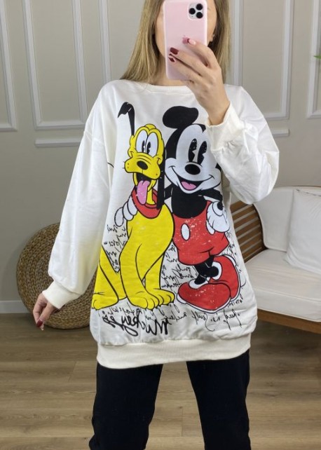 Ekru Mickey Mouse Baskılı Sweat