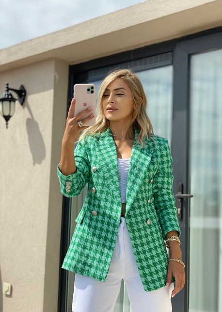 Yeşil Kazayağı Filamlı Blazer Ceket