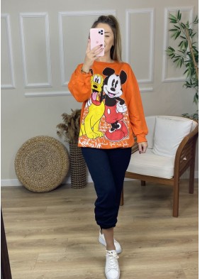 Orange Mickey Mouse Baskılı Sweat