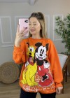 Orange Mickey Mouse Baskılı Sweat