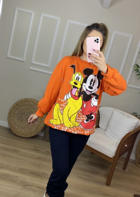 Orange Mickey Mouse Baskılı Sweat