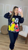 Siyah Mickey Mouse Baskılı Sweat