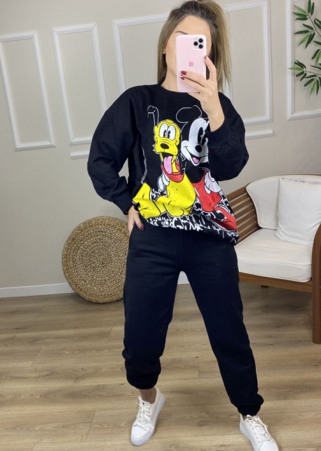 Siyah Mickey Mouse Baskılı Sweat